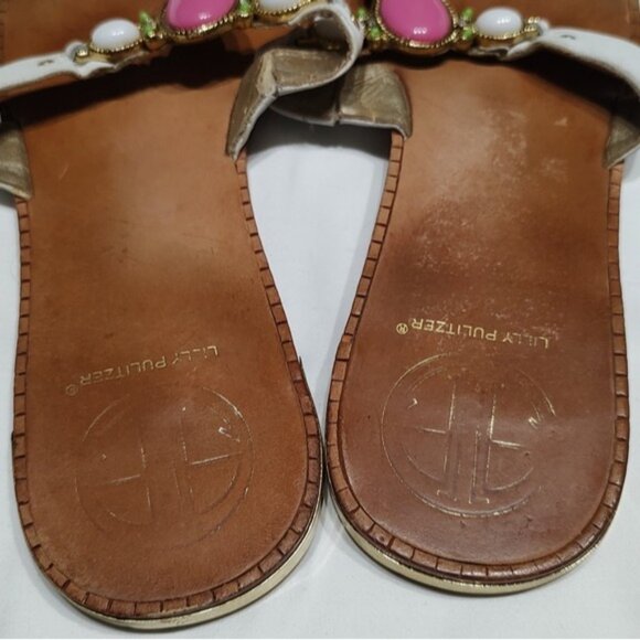 Lilly Pulitzer Embellished White Leather Thong Sandals Flip-Flops 8.5M - Picture 8 of 10